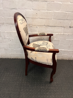 Vintage Style Butterfly Print Upholstered Armchair — Structural Damage and Wear
