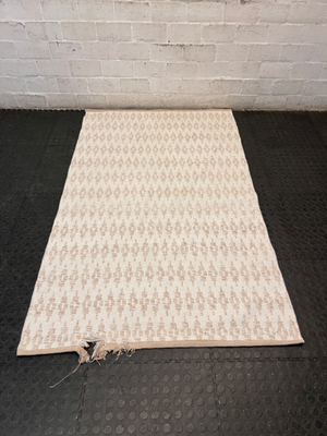 Beige Geometric Woven Area Rug — Well Used Condition