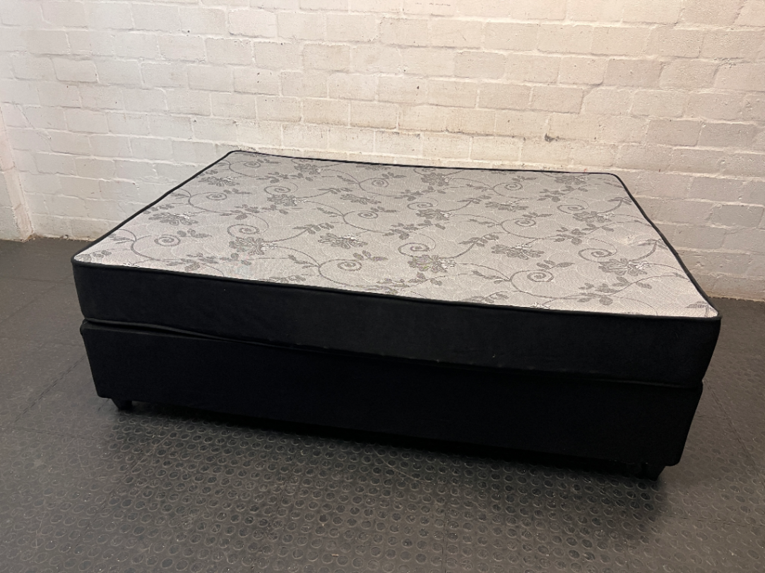 Double Bed Base Set with Patterned Mattress — Good Condition Set
