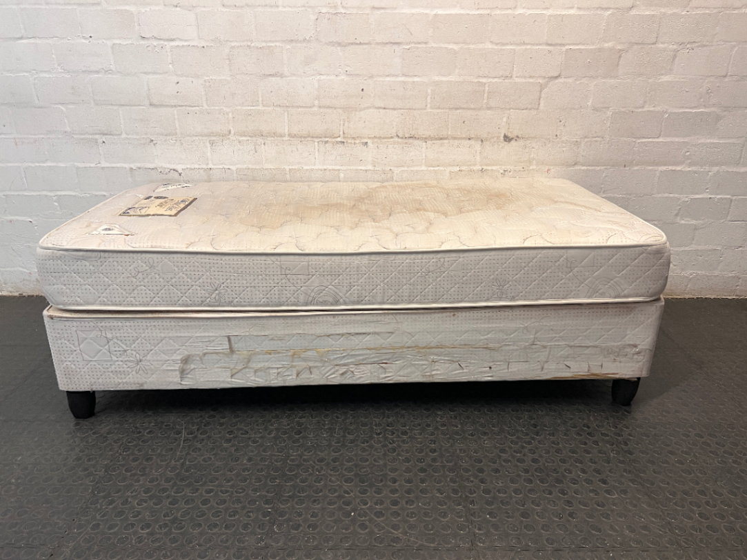 White Single Bed Base Set — Visible Staining on Mattress Top
