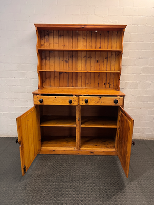 Rustic Pine Kitchen Dresser with Open Shelving — Functional Condition