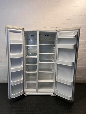 White LG Side-by-Side Fridge Freezer — Good Working Order with Dents on Doors