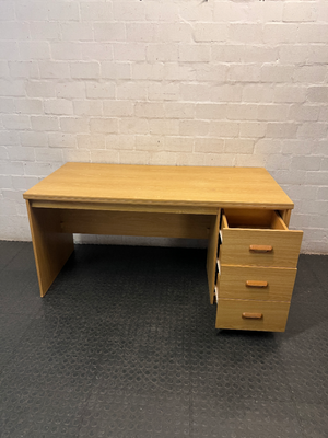 Light Oak Finish Office Desk with 3 Drawers — Good Used Condition
