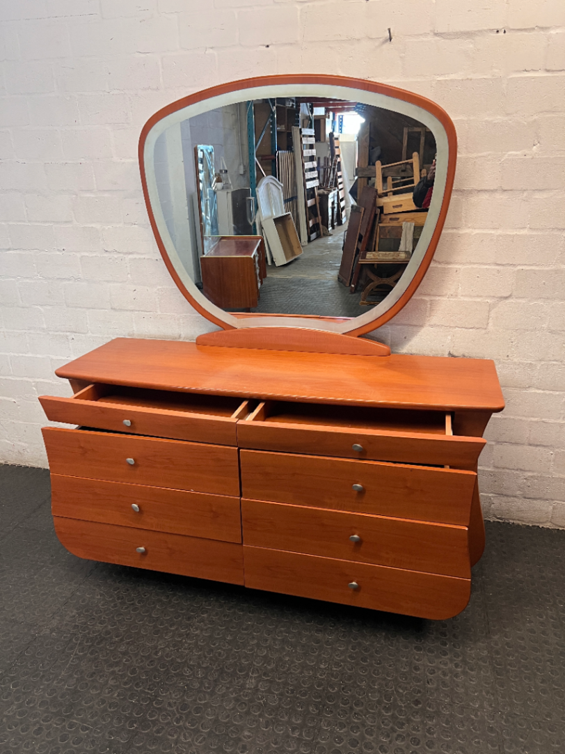 Curved Wooden Dressing Table with Large Mirror — Good Condition