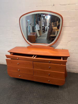 Curved Wooden Dressing Table with Large Mirror — Good Condition
