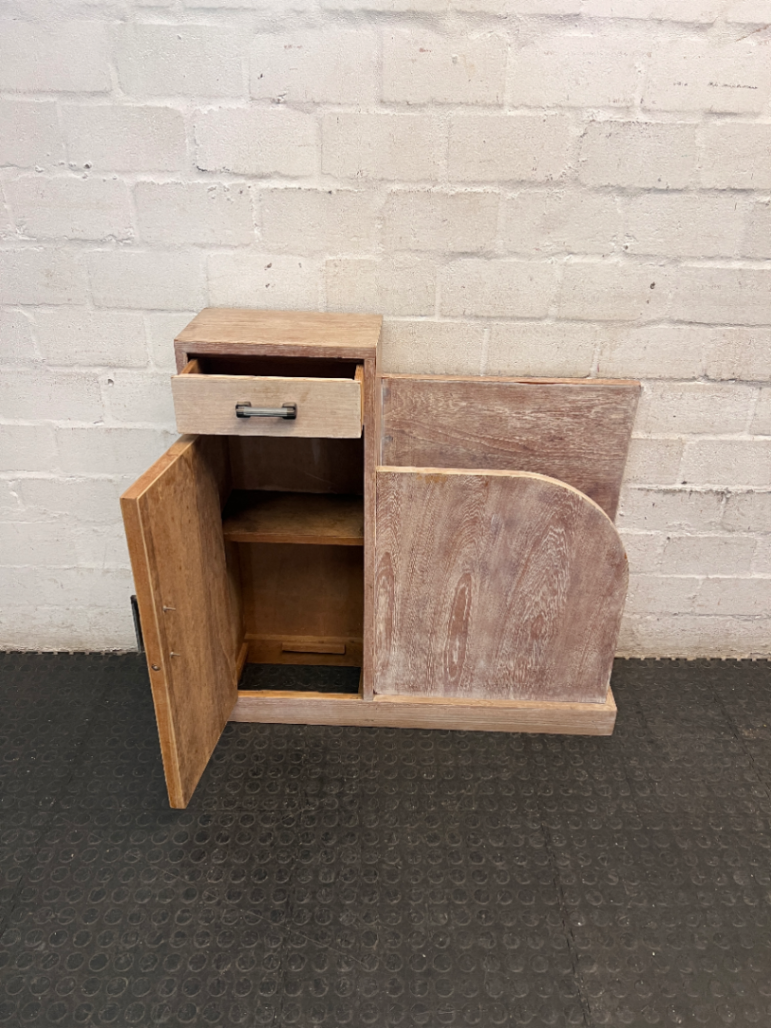 Whitewashed Asymmetric Wooden Storage Cupboard