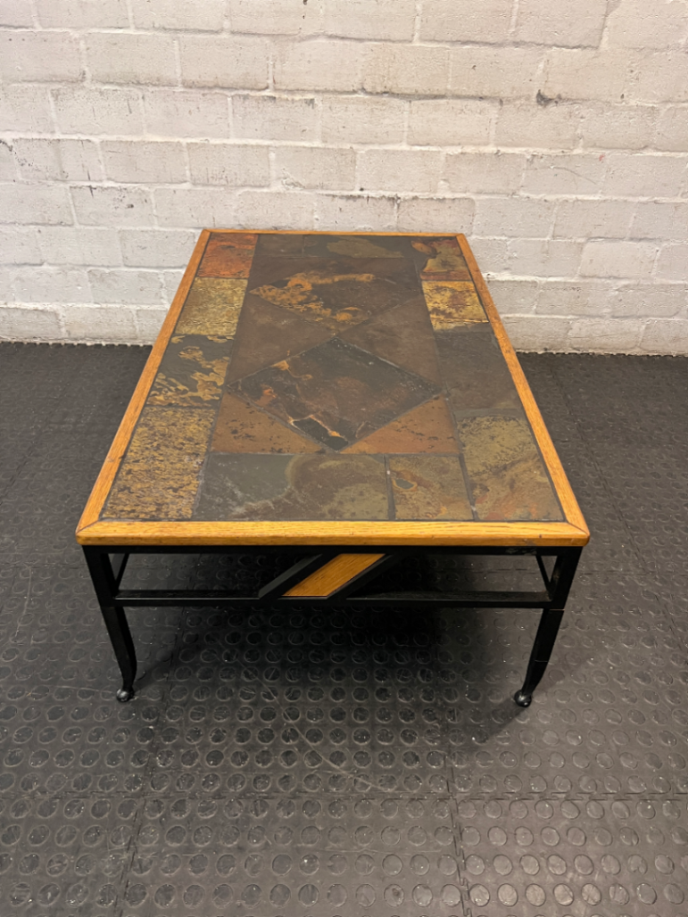 Slate Inlay and Wrought Iron Coffee Table — Fair Used Condition