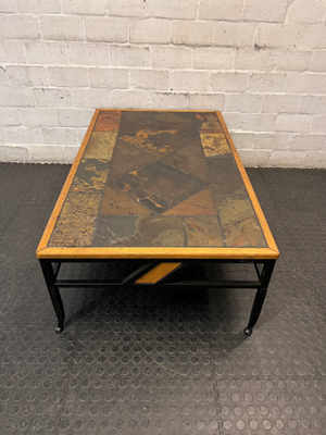 Slate Inlay and Wrought Iron Coffee Table — Fair Used Condition