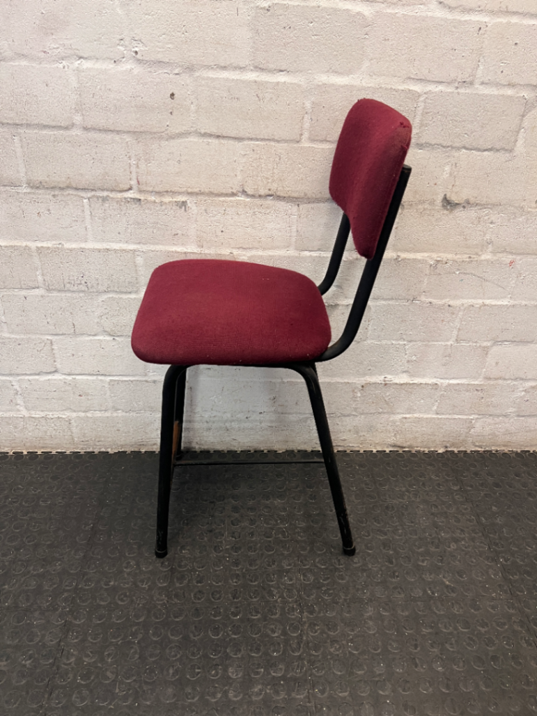 Burgundy Upholstered Dining Chair with Black Metal Frame