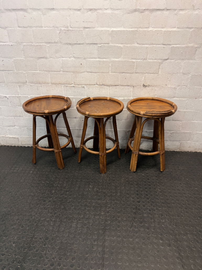 Bamboo and Cane Round Side Table