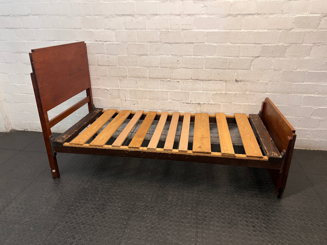 Solid Wood Single Bed with Headboard and Footboard — Wear and Structural Maintenance Present