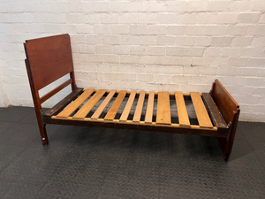 Solid Wood Single Bed with Headboard and Footboard — Wear and Structural Maintenance Present