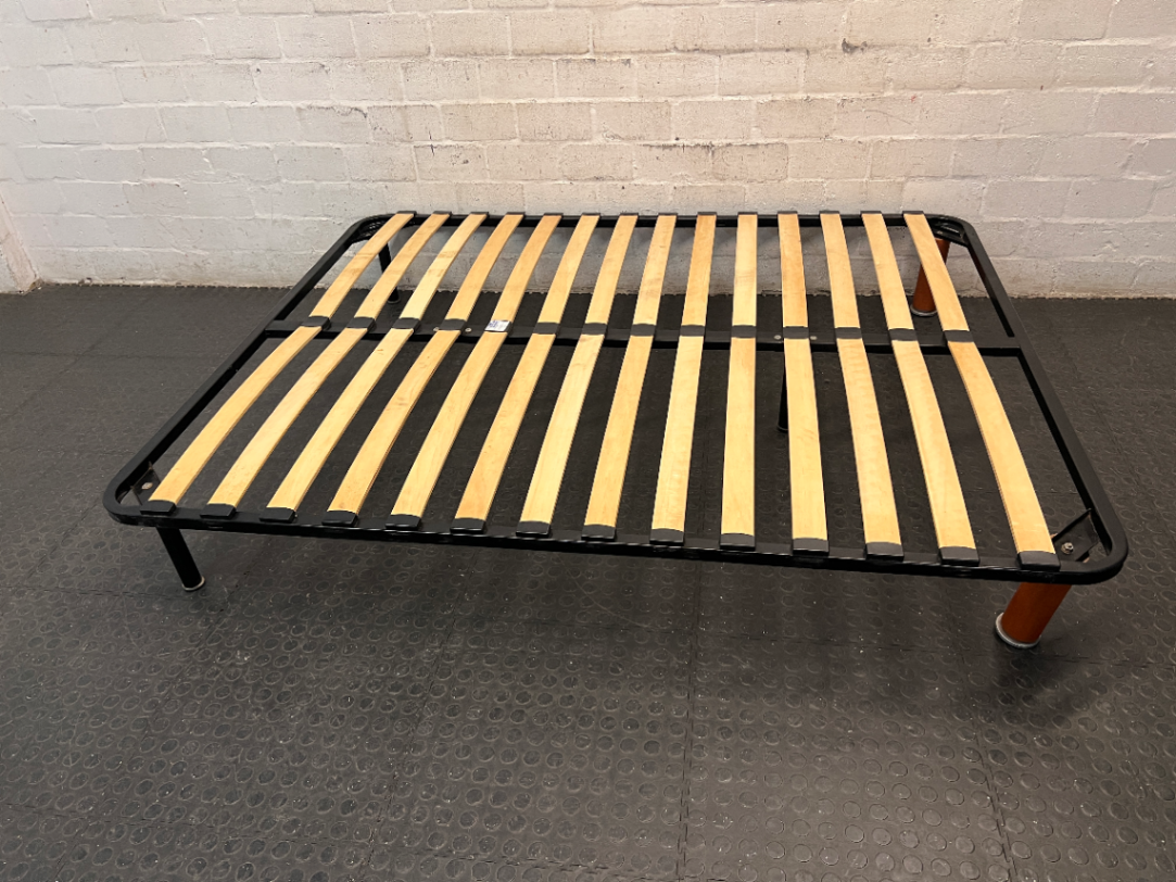 Queen Metal Bed Frame with Wooden Slats
