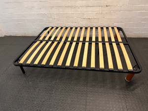 Queen Metal Bed Frame with Wooden Slats