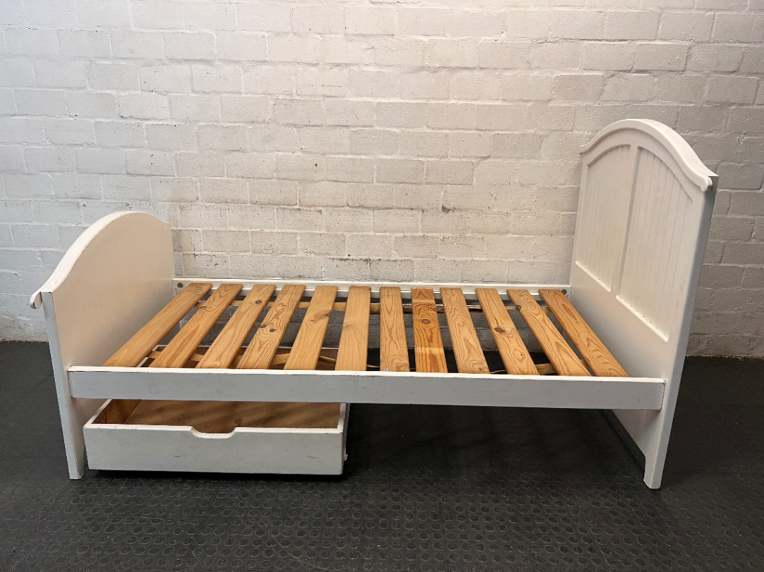 White Single Bed Frame with Slatted Base — Used Overall Good Condition