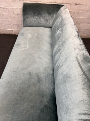 Green Suede-Style 3 Seater Couch with Flared Arms — Good Working Order