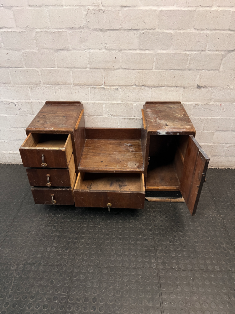 Vintage Wooden Stepped Chest of Drawers — Old Second Hand Condition with Surface Wear