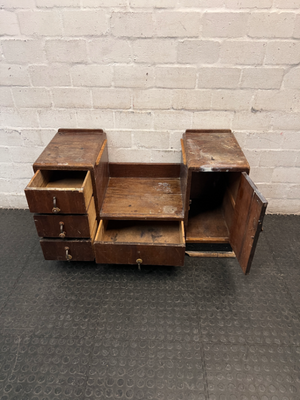 Vintage Wooden Stepped Chest of Drawers — Old Second Hand Condition with Surface Wear
