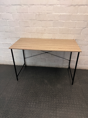 Light Brown Minimalist Writing Desk with Metal Frame — Good Working Order