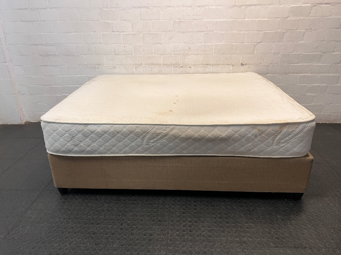 Queen Size Mattress and Gold Upholstered Base Set — Soft Feel with Loose Mattress Springs