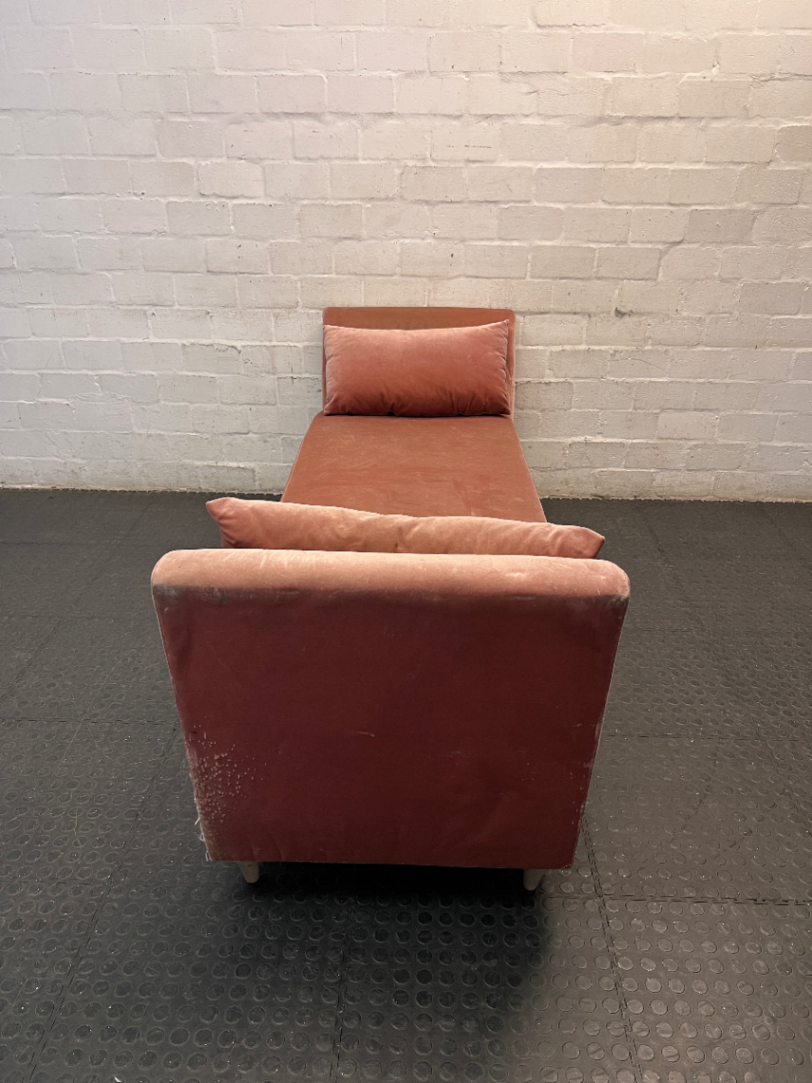 Dusty Pink Velvet-Style Upholstered Daybed — Well Used with Visible Fabric Wear