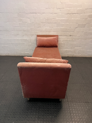 Dusty Pink Velvet-Style Upholstered Daybed — Well Used with Visible Fabric Wear