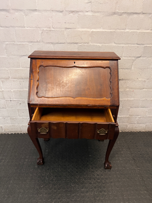 Vintage Wood Secretary Desk with Ball and Claw Feet — Broken Leg and Surface Marks
