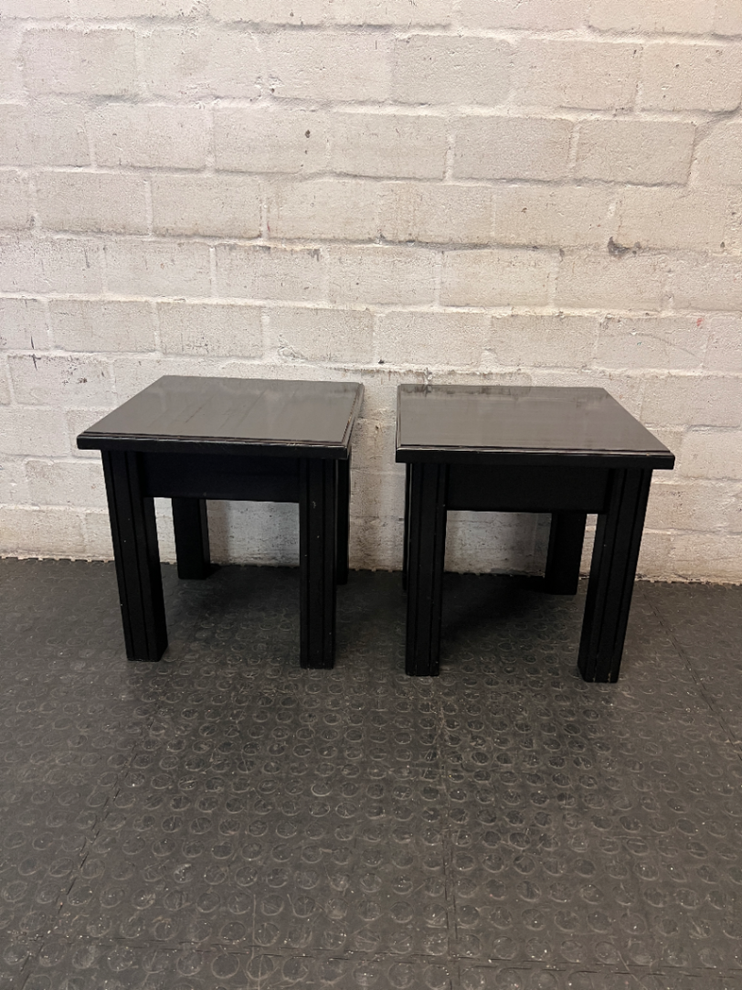Sleek Black Square Wooden Stool