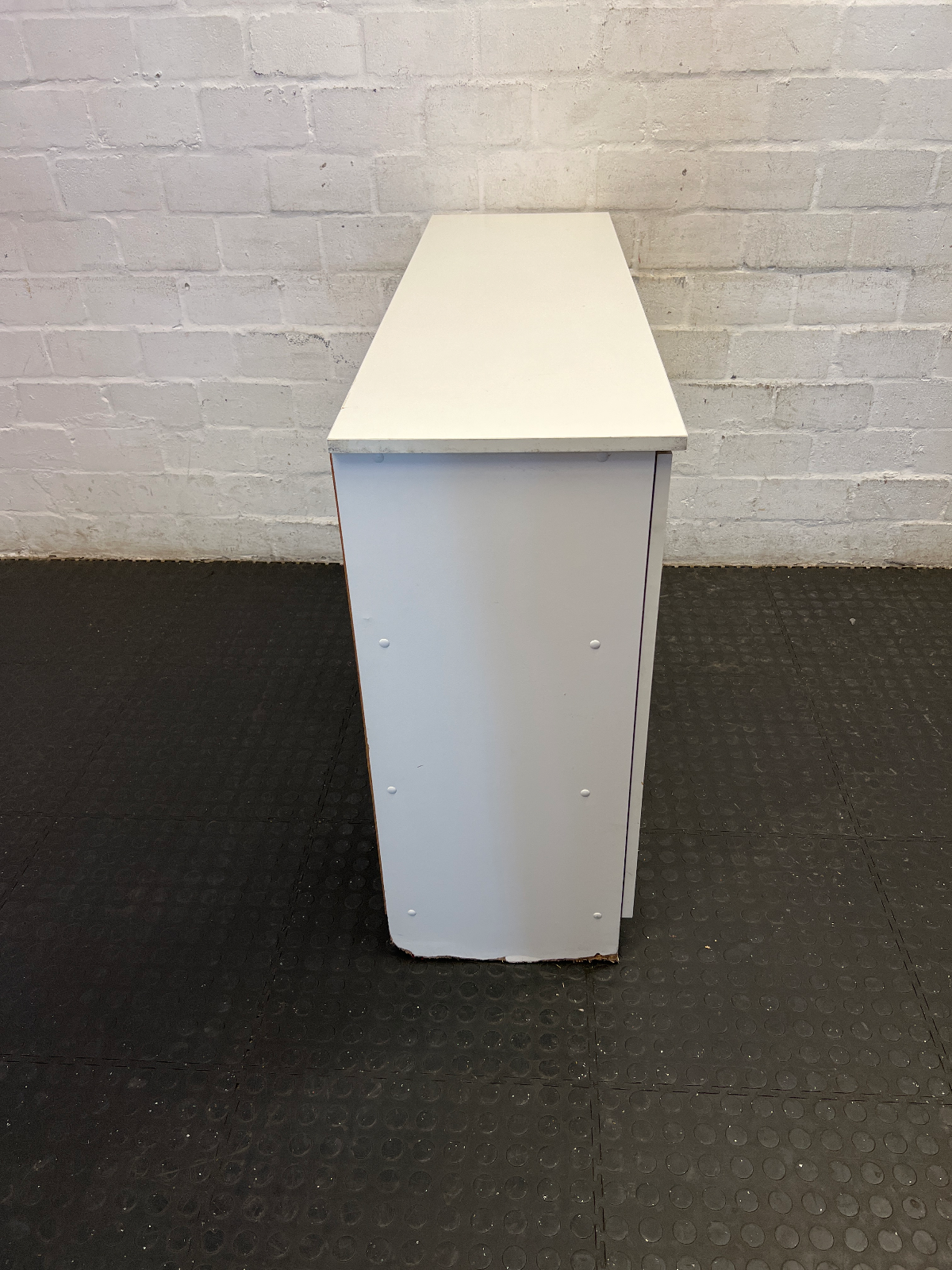 Modern 3-Door White Storage Cupboard with Silver Handles - 2ndhandwarehouse.com