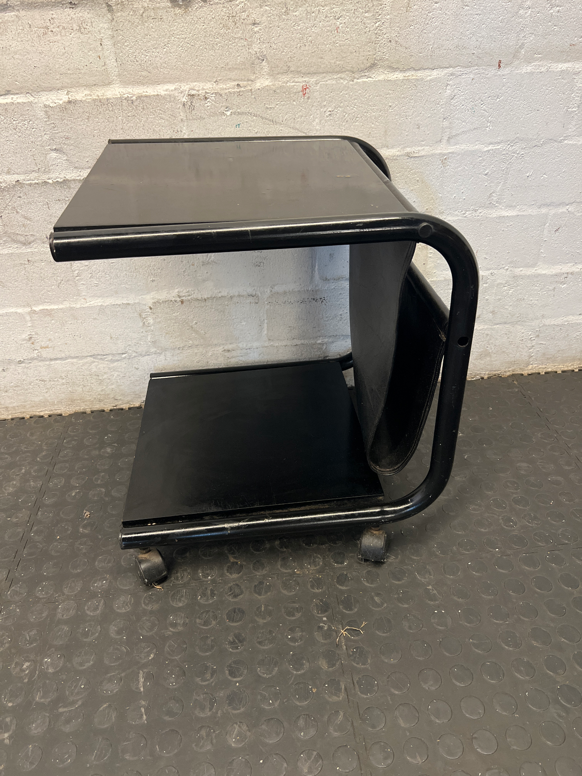 Vintage Style Black Mobile Side Table with Magazine Sling - 2ndhandwarehouse.com