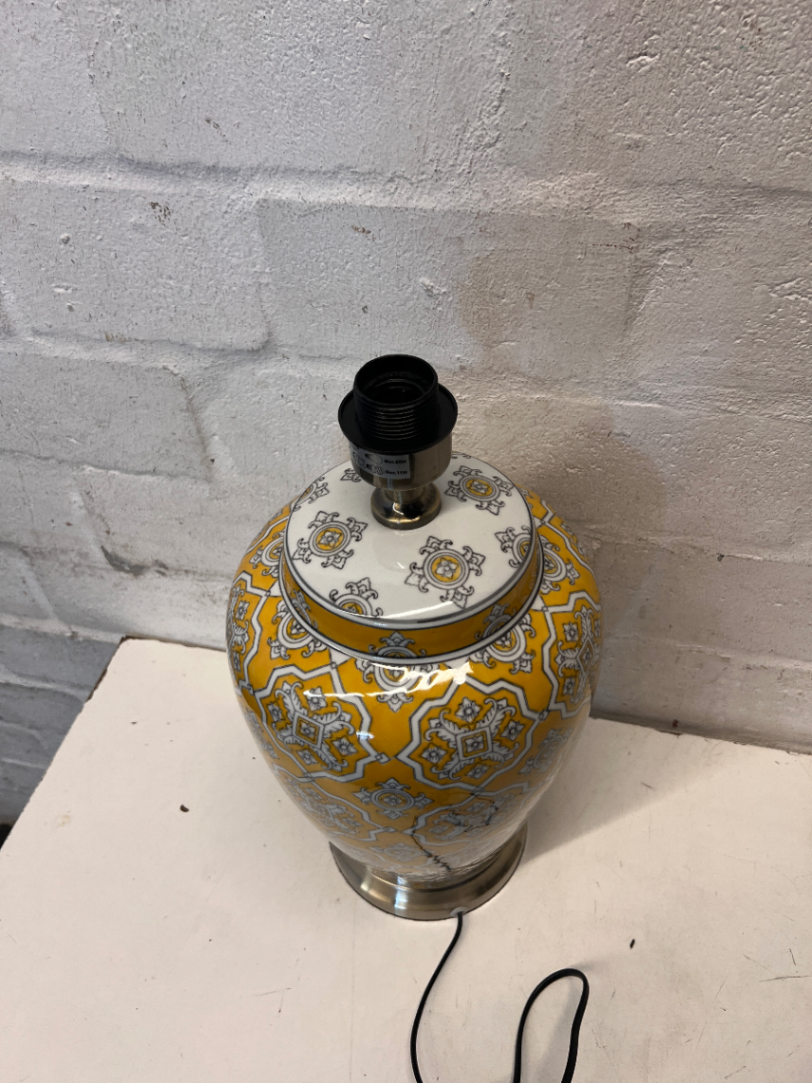 Pair of New Yellow Ceramic Patterned Table Lamps - 48cm - 2ndhandwarehouse.com