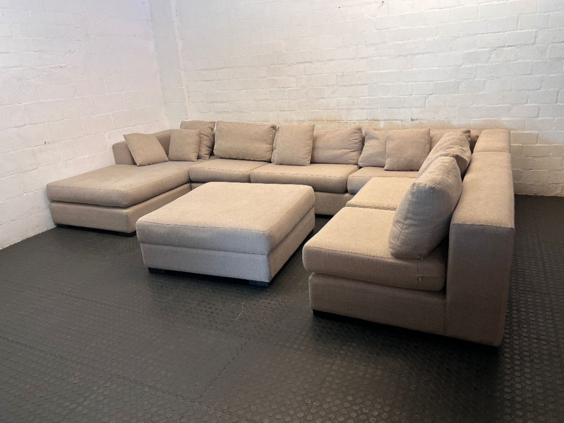 Sofaworx Light Beige Fabric U-Shape Lounge Suite with Ottoman - 2ndhandwarehouse.com