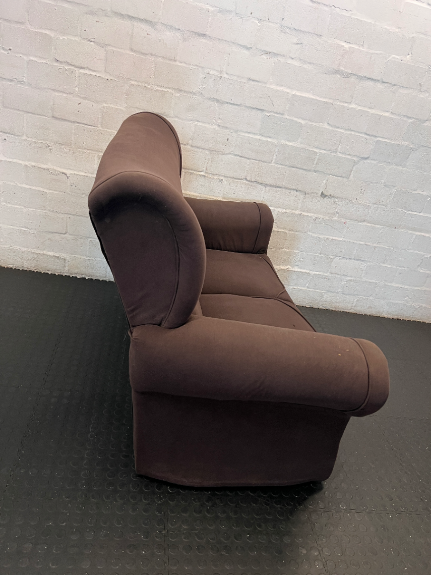 Brown Fabric 2-Seater Couch - Minor Wear to Arm and Base - 2ndhandwarehouse.com