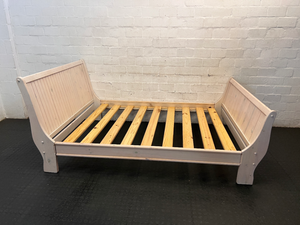 White-Wash Wooden Double Bed Frame with Slats - Fair Condition - 2ndhandwarehouse.com