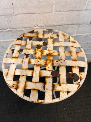 Rustic White Metal Braided-Top Outdoor Table - Visible Weathering - 2ndhandwarehouse.com