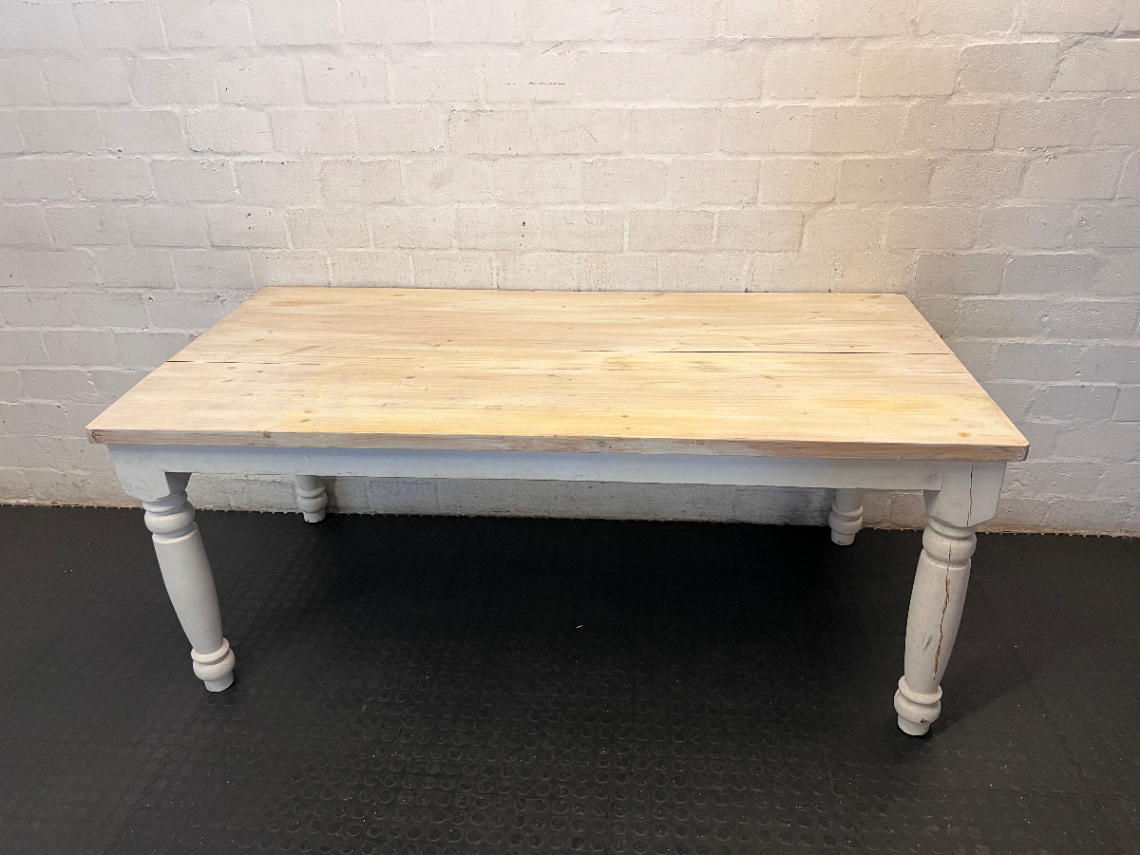8 Seater White Wash Dining Table - Needs Some Work - 2ndhandwarehouse.com