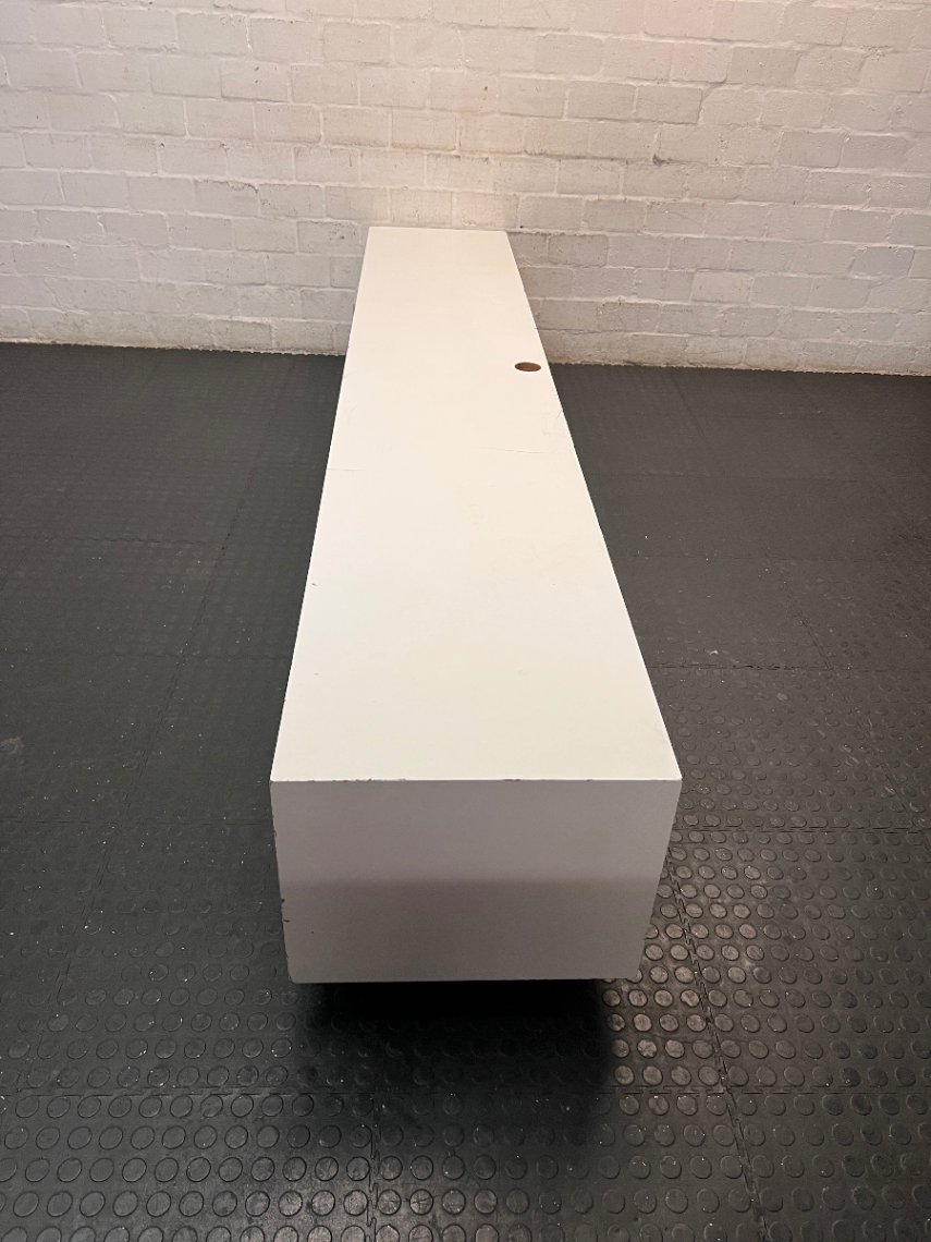 White Duco Large 2.8m TV Unit with Drawer — Used Good Condition with Minor Edge Wear - 2ndhandwarehouse.com