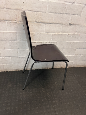 Dark Wood Veneer Dining Chair with Chrome Legs — Arm Rests Scuffed - 2ndhandwarehouse.com