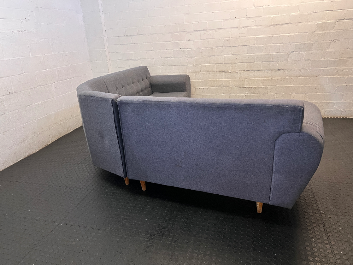 Grey Fabric Tufted L-Shape Couch — Worn Seating Cushions and Skew Feet - 2ndhandwarehouse.com
