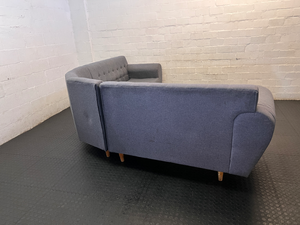 Grey Fabric Tufted L-Shape Couch — Worn Seating Cushions and Skew Feet - 2ndhandwarehouse.com