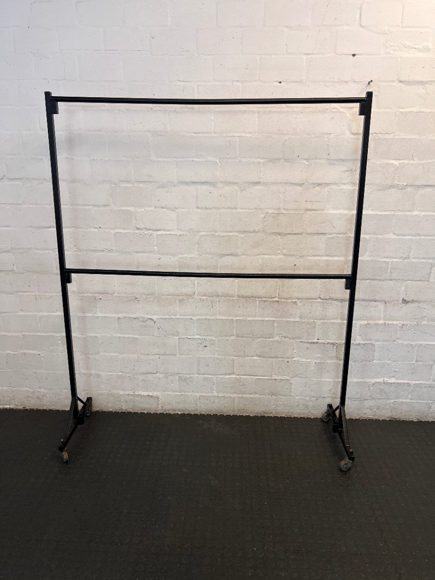 Double Black Metal Mobile Clothing Rail — Good Working Order - 2ndhandwarehouse.com