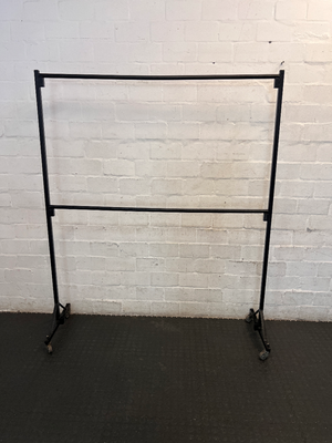 Double Black Metal Mobile Clothing Rail — Good Working Order - 2ndhandwarehouse.com