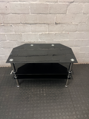 Black Glass 3-Tier TV Unit with Chrome Legs — Clean Condition with No Visible Faults - 2ndhandwarehouse.com