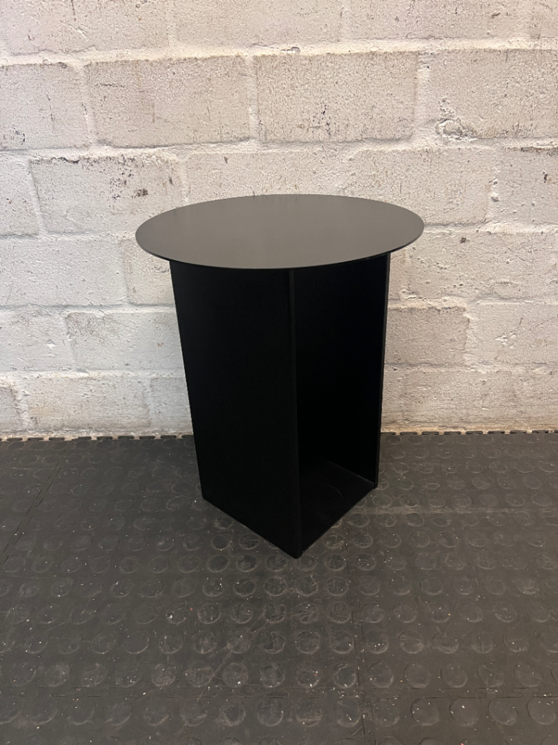 Contemporary Black Pedestal Bedside Table — Fair Condition With General Wear - 2ndhandwarehouse.com