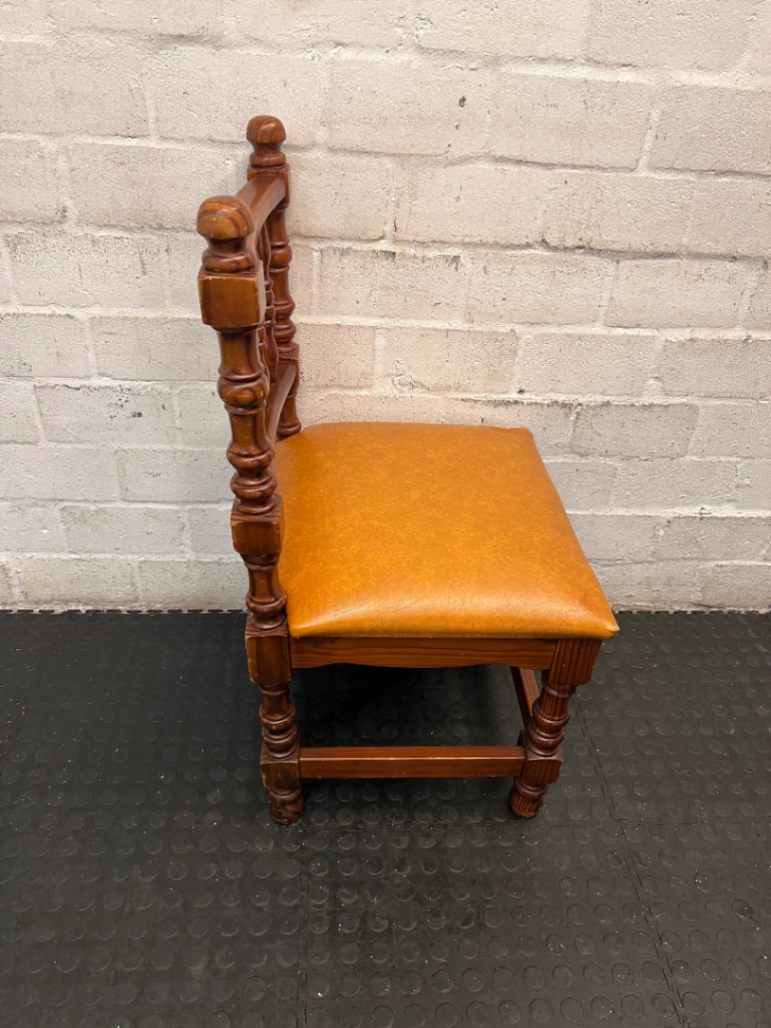 Vintage-Style Turned Wood Dining Chair with Padded Seat — Fair Condition, One Chair Damaged and Needs Repair - 2ndhandwarehouse.com