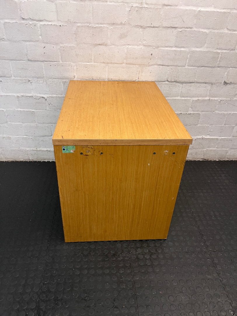 Wood Finish Office Credenza with Black Tambour Door — Good Working Order - 2ndhandwarehouse.com