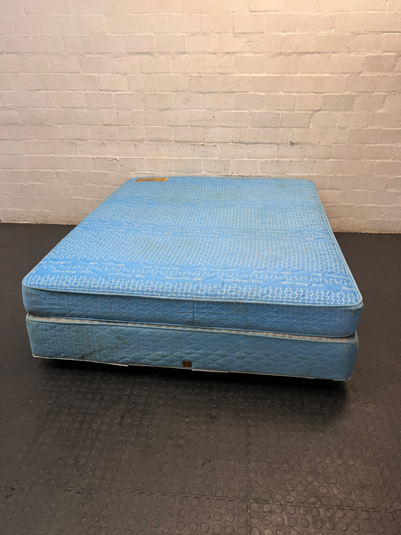 Sealy Posturepedic Queen Mattress in Blue — Visible Staining on Mattress and Base - 2ndhandwarehouse.com