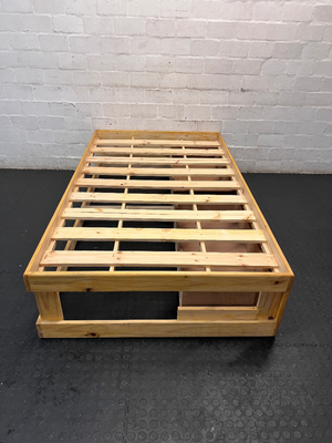 Single Wooden Bed Frame with White Storage Drawers — Good Condition with Minor Dust - 2ndhandwarehouse.com