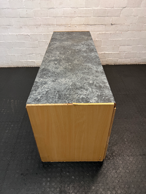 Grey Marble-Effect Top Office Desk with Side Cupboards — Backing Loose and Fragile Structure - 2ndhandwarehouse.com
