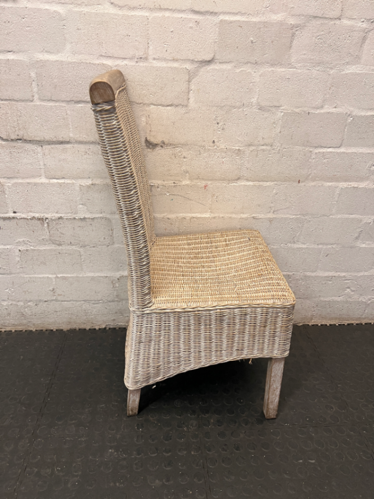Woven Wicker Dining Chair with Wooden Detail - 2ndhandwarehouse.com